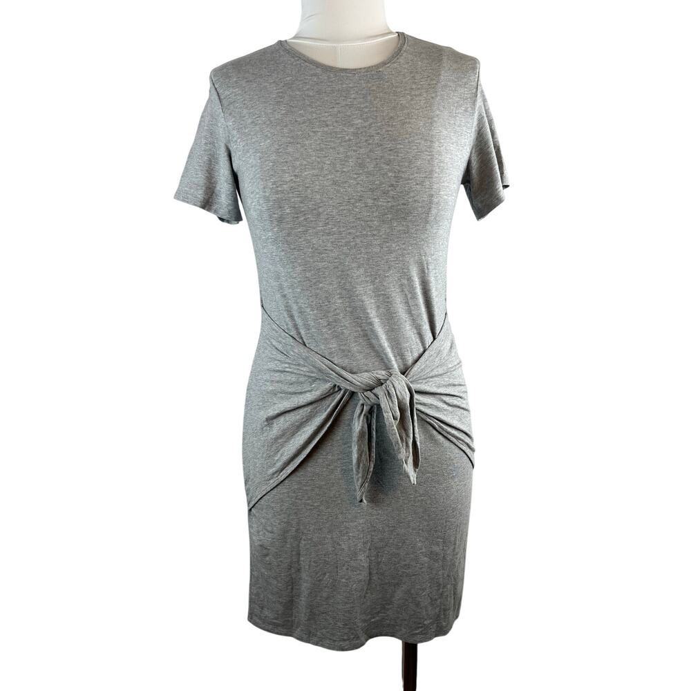 Theory Gray Tie Waist Jersey Knit Dress Medium Short Sleeve Casual Made in Peru